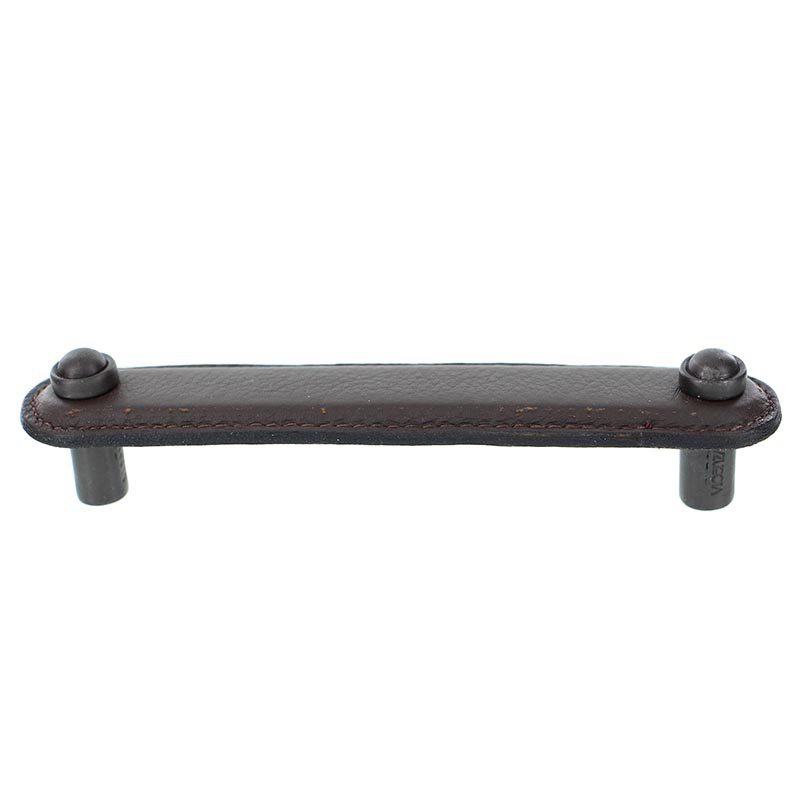 Vicenza Hardware Leather Collection 5" (128mm) Magrini Pull in Brown Leather in Oil Rubbed Bronze