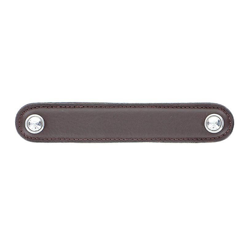 Vicenza Hardware Leather Collection 5" (128mm) Magrini Pull in Brown Leather in Polished Nickel