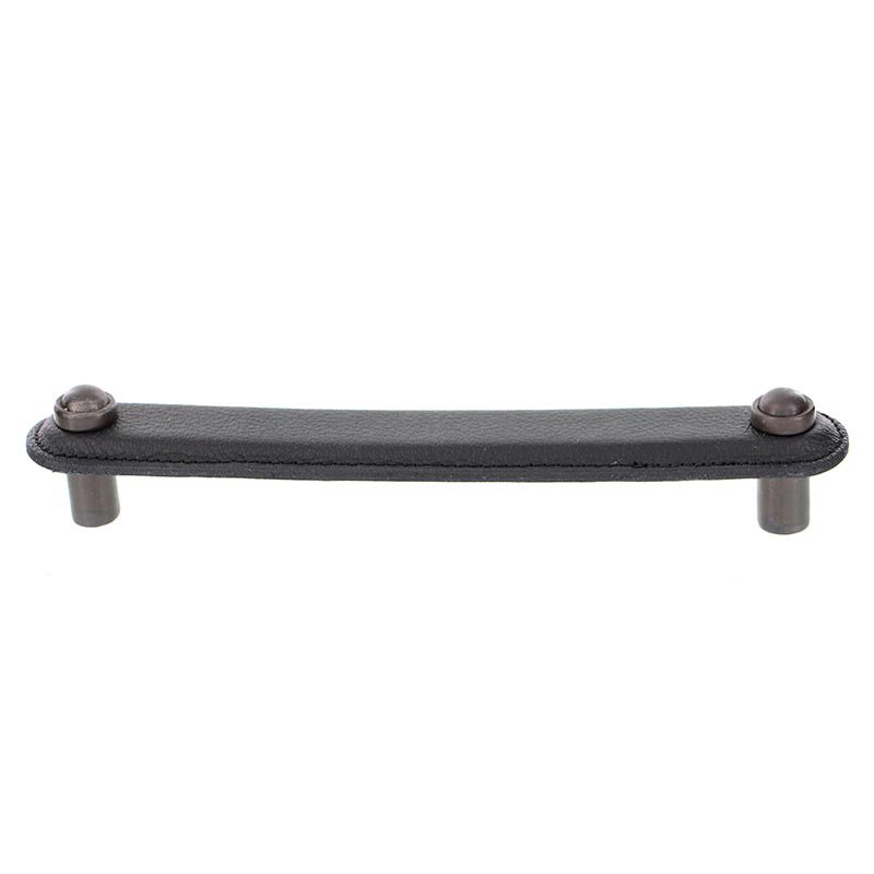 Vicenza Hardware Leather Collection 6" (152mm) Magrini Pull in Black Leather in Oil Rubbed Bronze