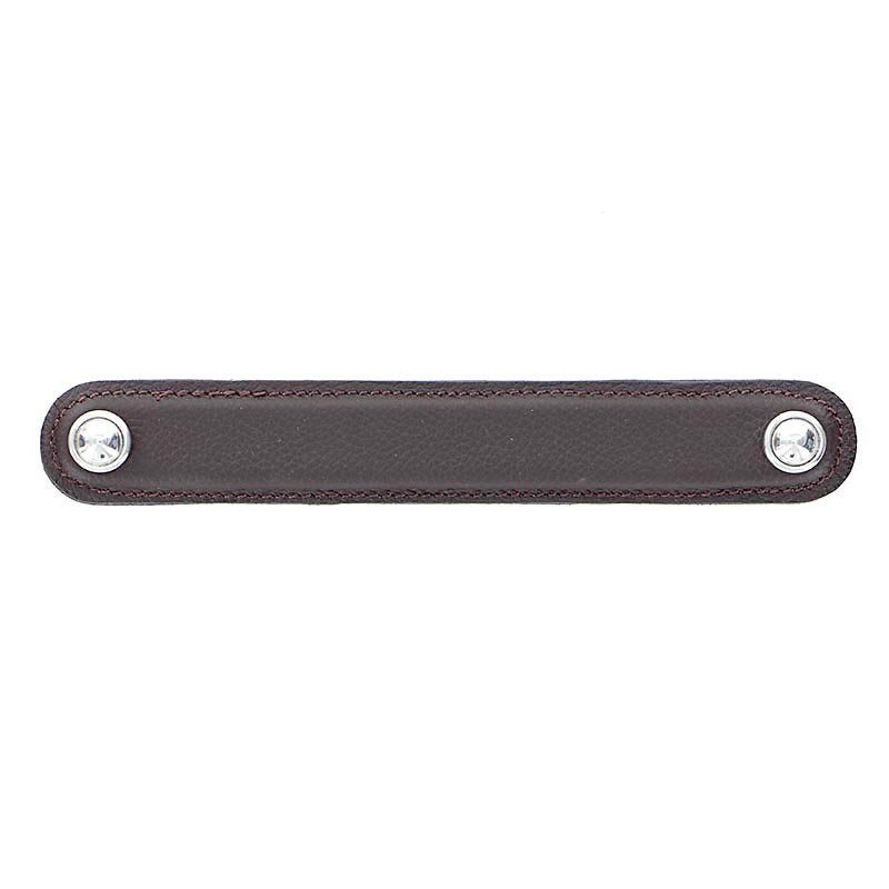 Vicenza Hardware Leather Collection 6" (152mm) Magrini Pull in Brown Leather in Polished Nickel