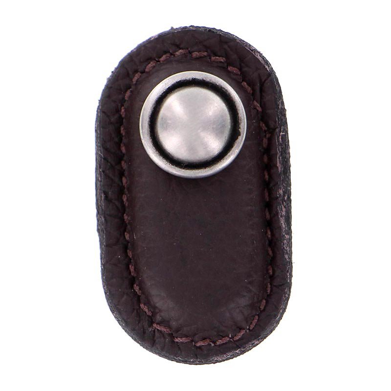 Vicenza Hardware Leather Collection Magrini Knob in Brown Leather in Antique Nickel