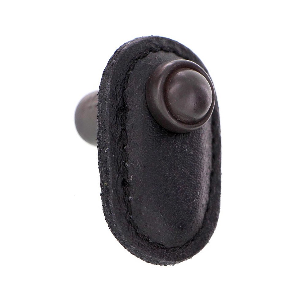 Vicenza Hardware Leather Collection Magrini Knob in Black Leather in Oil Rubbed Bronze
