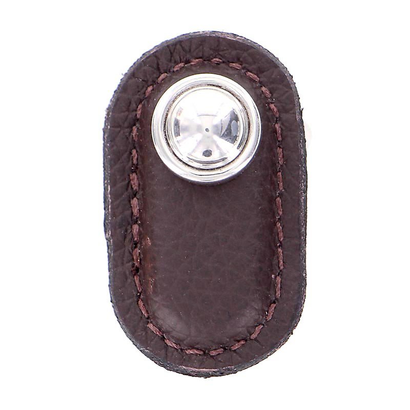 Vicenza Hardware Leather Collection Magrini Knob in Brown Leather in Polished Nickel