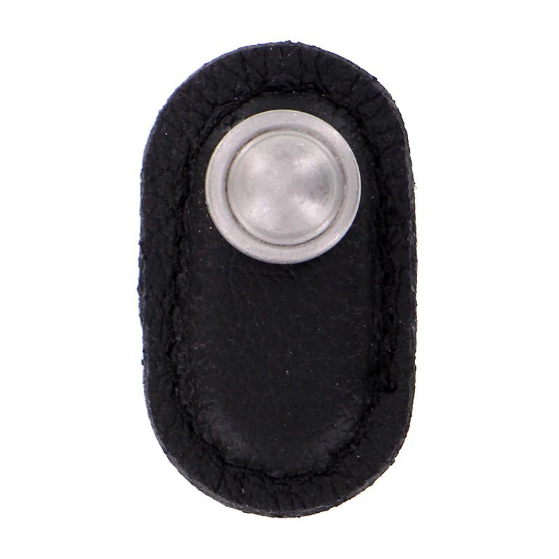 Vicenza Hardware Leather Collection Magrini Knob in Black Leather in Satin Nickel