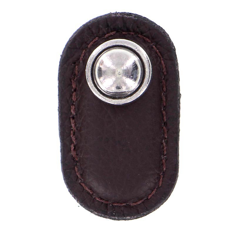 Vicenza Hardware Leather Collection Magrini Knob in Brown Leather in Vintage Pewter