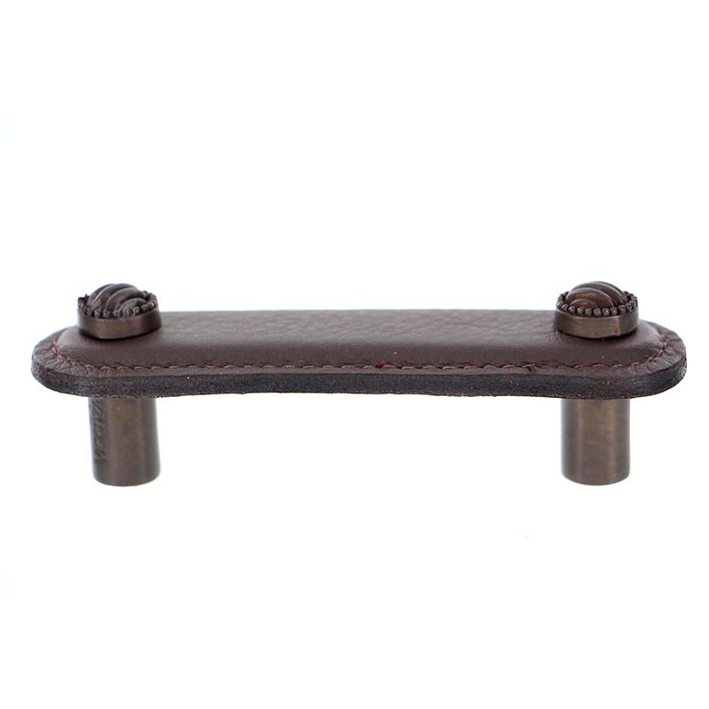 Vicenza Hardware Leather Collection 3" (76mm) Sanzio Pull in Brown Leather in Oil Rubbed Bronze