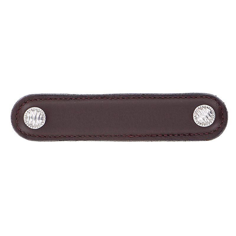 Vicenza Hardware Leather Collection 4" (102mm) Sanzio Pull in Brown Leather in Polished Nickel