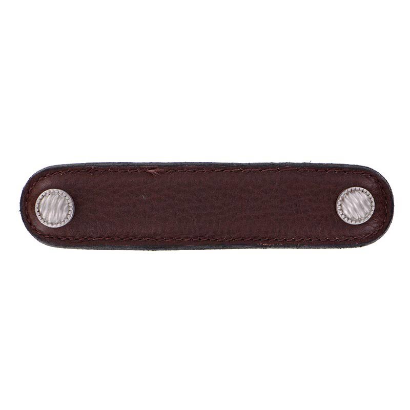 Vicenza Hardware Leather Collection 4" (102mm) Sanzio Pull in Brown Leather in Satin Nickel