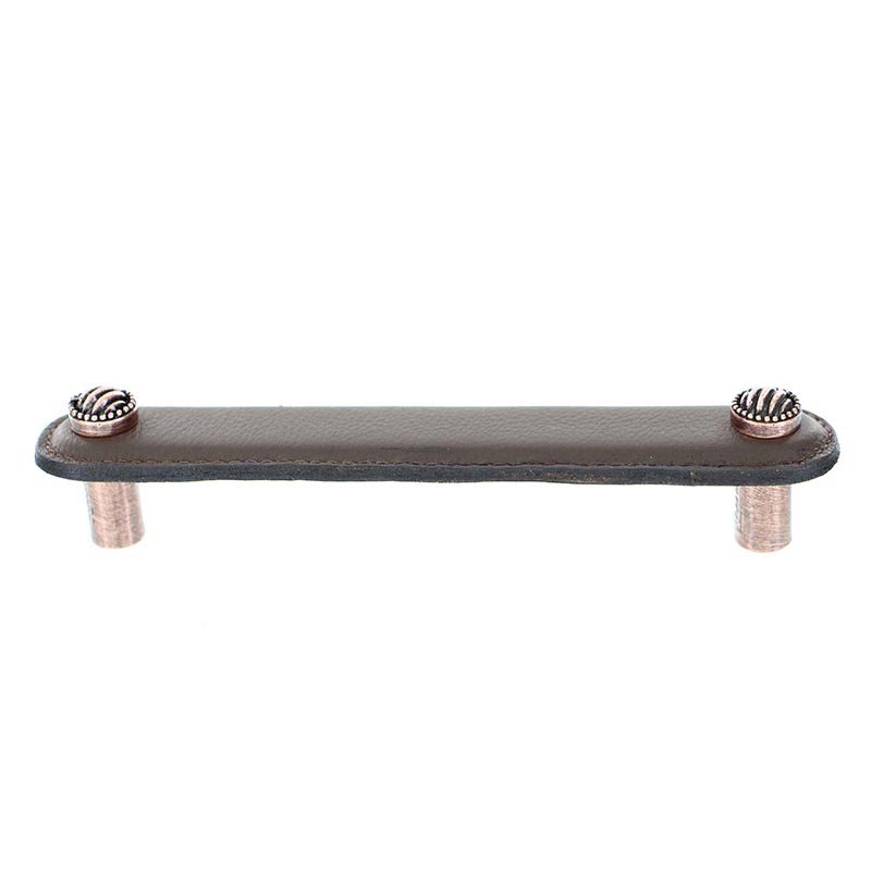 Vicenza Hardware Leather Collection 5" (128mm) Sanzio Pull in Brown Leather in Antique Copper