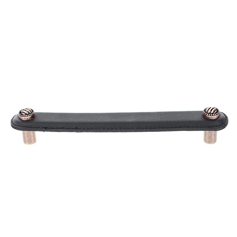 Vicenza Hardware Leather Collection 6" (152mm) Sanzio Pull in Black Leather in Antique Copper