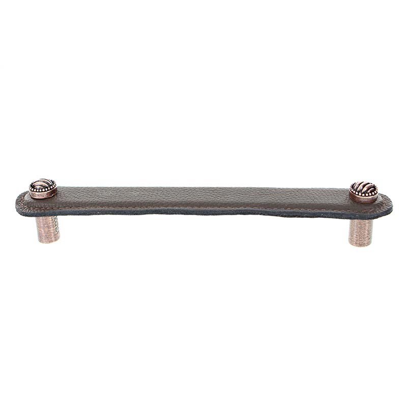 Vicenza Hardware Leather Collection 6" (152mm) Sanzio Pull in Brown Leather in Antique Copper