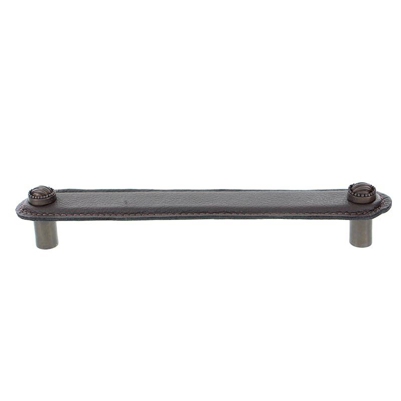 Vicenza Hardware Leather Collection 6" (152mm) Sanzio Pull in Brown Leather in Oil Rubbed Bronze