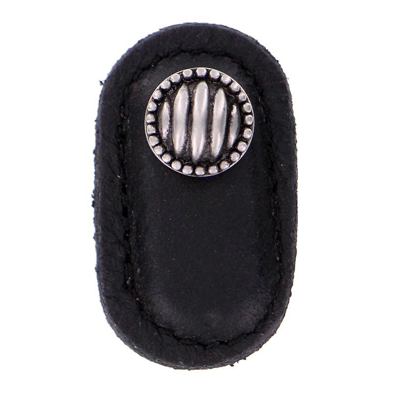 Vicenza Hardware Leather Collection Sanzio Knob in Black Leather in Antique Nickel