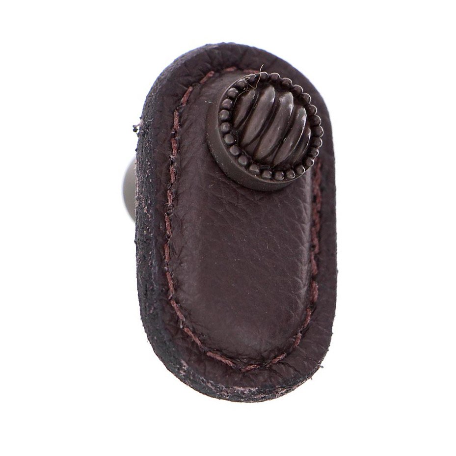 Vicenza Hardware Leather Collection Sanzio Knob in Brown Leather in Oil Rubbed Bronze