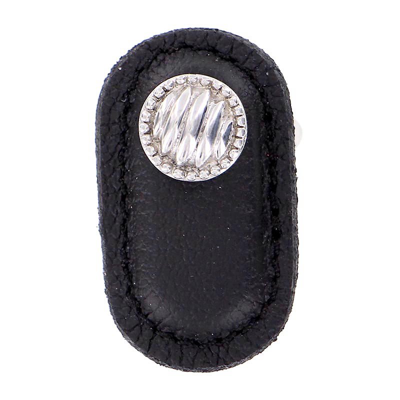 Vicenza Hardware Leather Collection Sanzio Knob in Black Leather in Polished Nickel