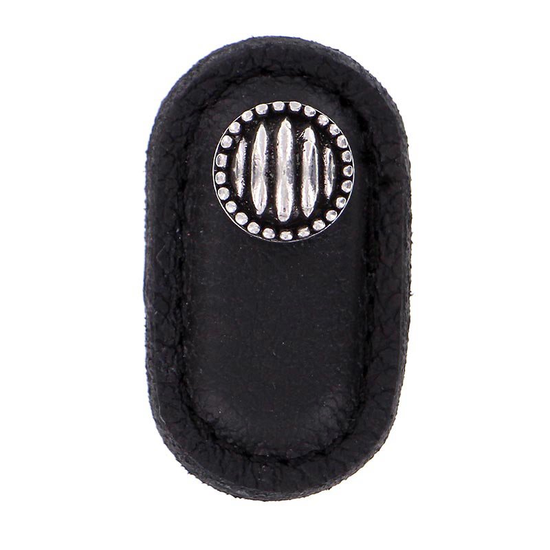 Vicenza Hardware Leather Collection Sanzio Knob in Black Leather in Vintage Pewter