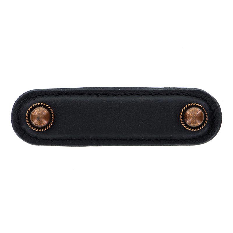 Vicenza Hardware Leather Collection 3" (76mm) Cappello Pull in Black Leather in Antique Copper