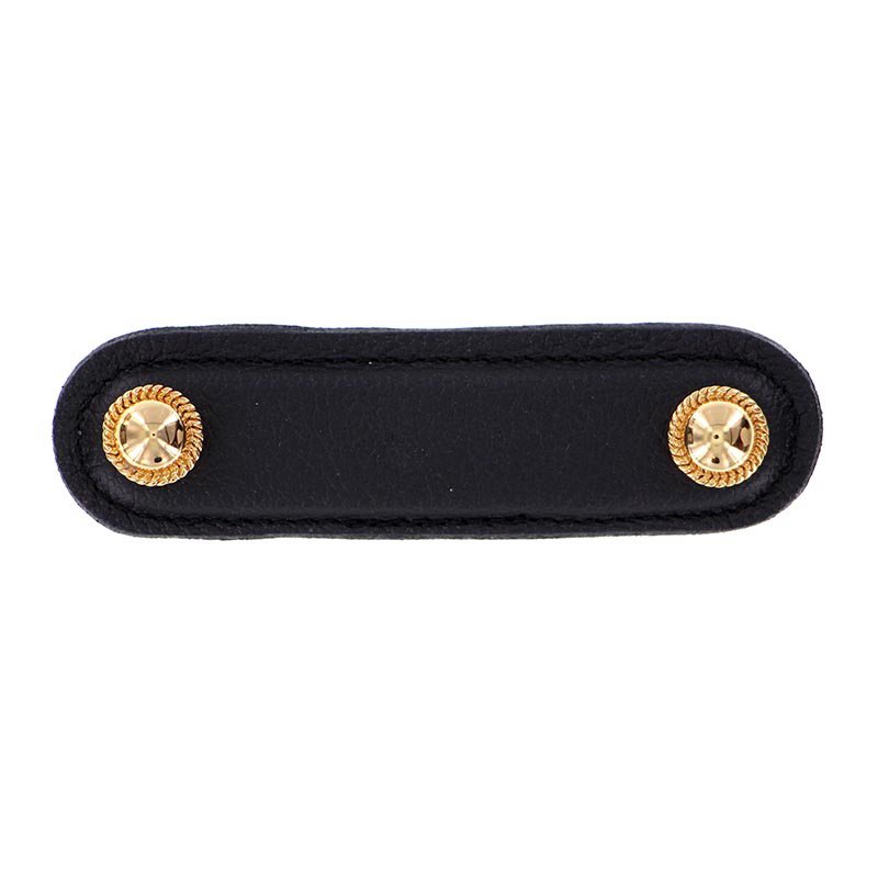 Vicenza Hardware Leather Collection 3" (76mm) Cappello Pull in Black Leather in Polished Gold