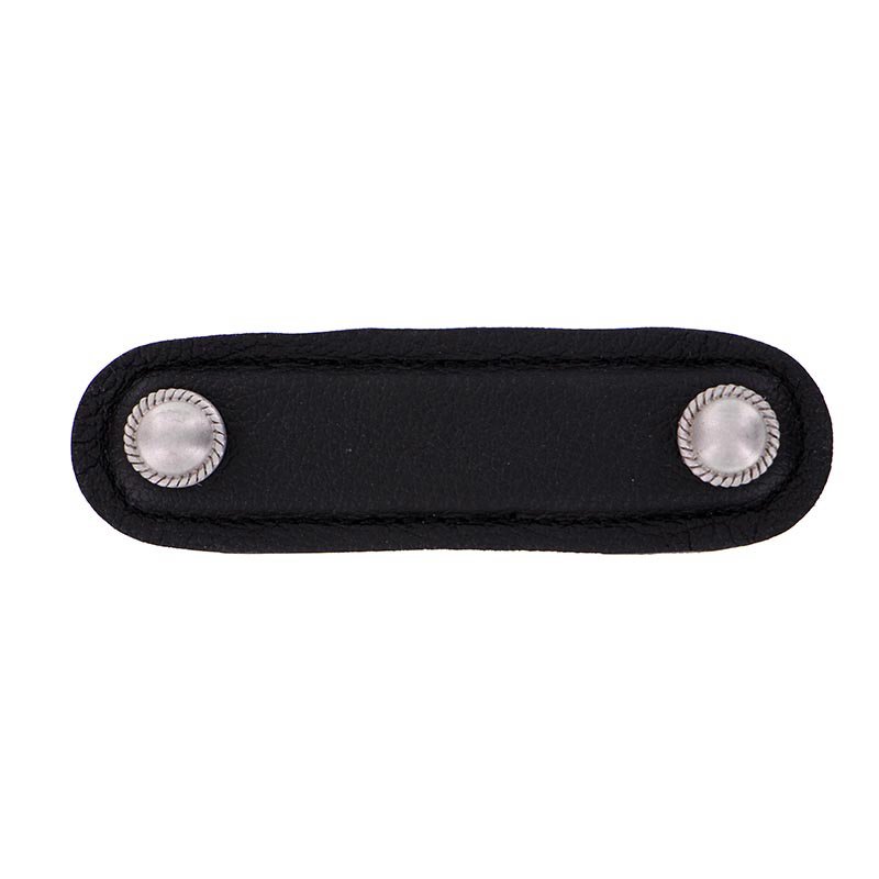 Vicenza Hardware Leather Collection 3" (76mm) Cappello Pull in Black Leather in Satin Nickel