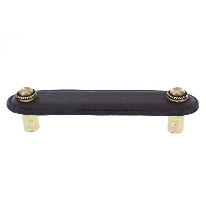 Vicenza Hardware Leather Collection 4" (102mm) Cappello Pull in Brown Leather in Antique Brass