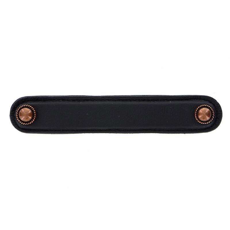 Vicenza Hardware Leather Collection 5" (128mm) Cappello Pull in Black Leather in Antique Copper