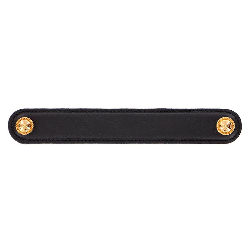 Vicenza Hardware Leather Collection 6" (152mm) Cappello Pull in Black Leather in Polished Gold