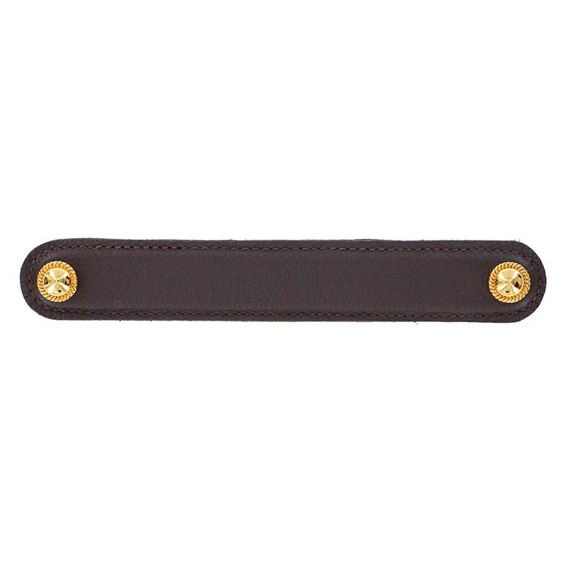 Vicenza Hardware Leather Collection 6" (152mm) Cappello Pull in Brown Leather in Polished Gold