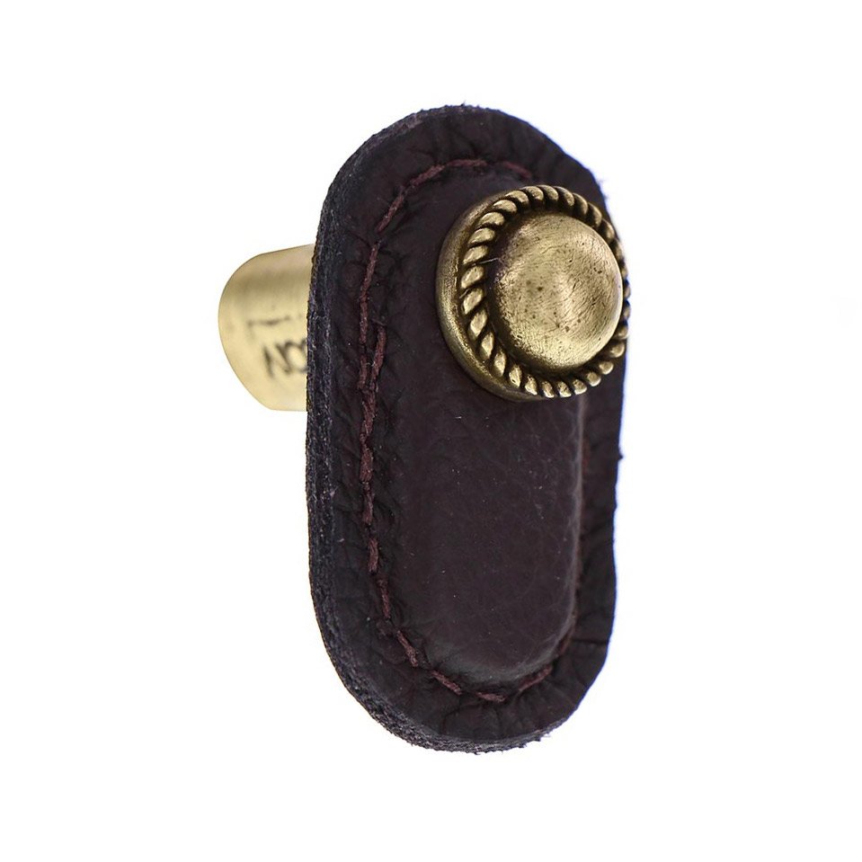 Vicenza Hardware Leather Collection Cappello Knob in Brown Leather in Antique Brass