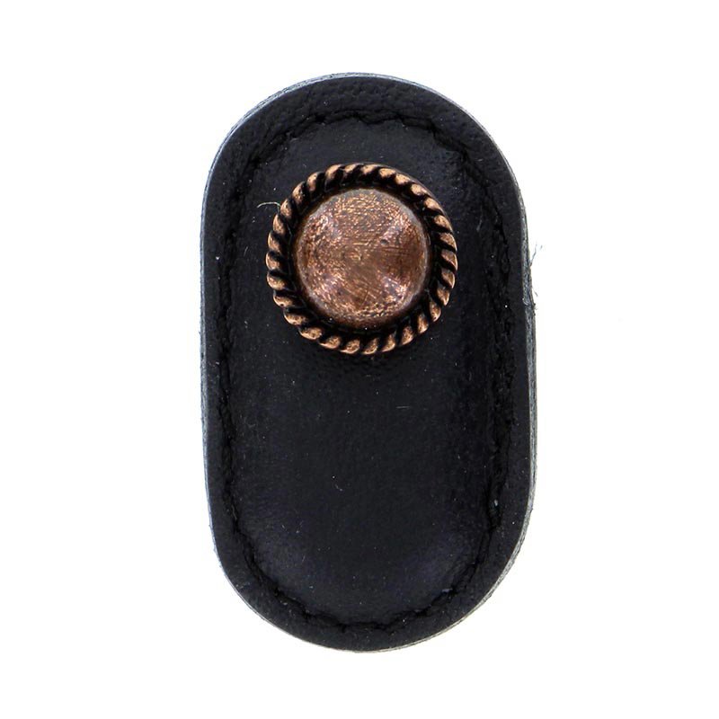 Vicenza Hardware Leather Collection Cappello Knob in Black Leather in Antique Copper