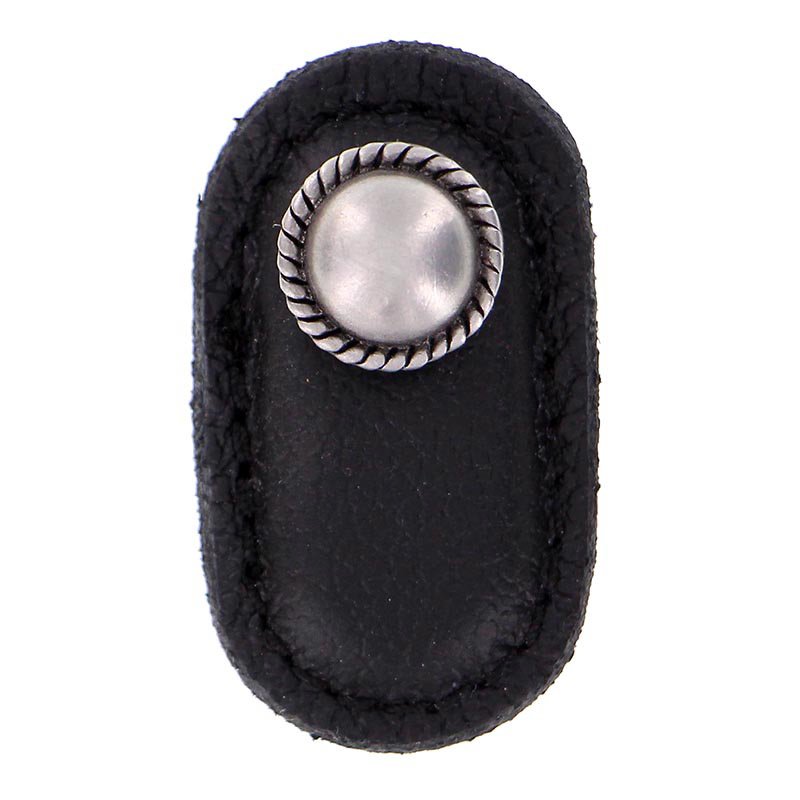 Vicenza Hardware Leather Collection Cappello Knob in Black Leather in Antique Nickel