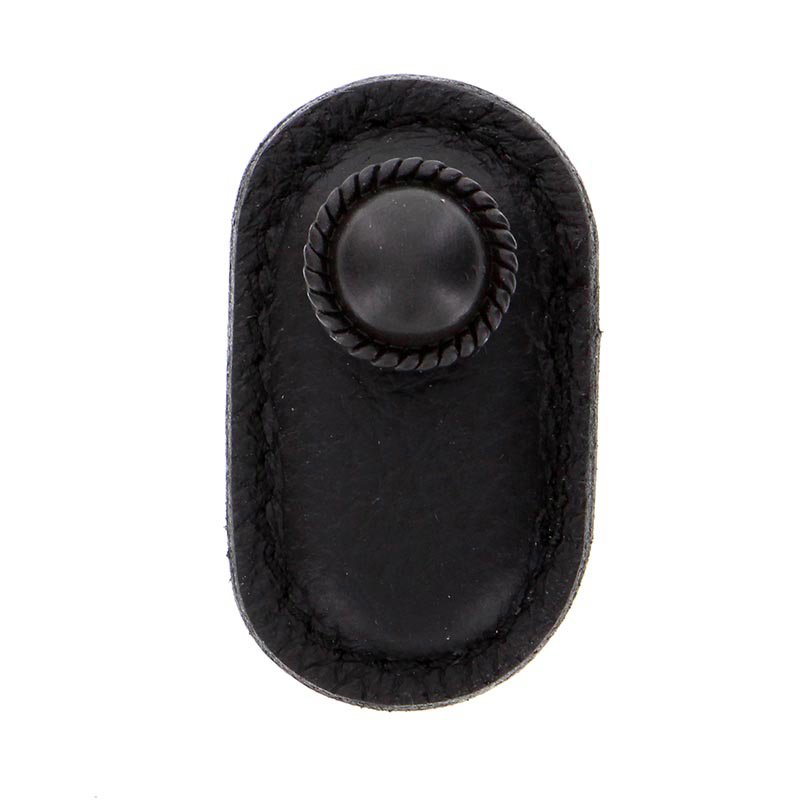 Vicenza Hardware Leather Collection Cappello Knob in Black Leather in Oil Rubbed Bronze