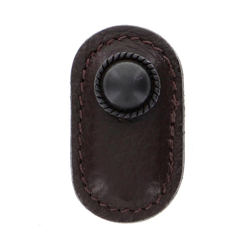 Vicenza Hardware Leather Collection Cappello Knob in Brown Leather in Oil Rubbed Bronze