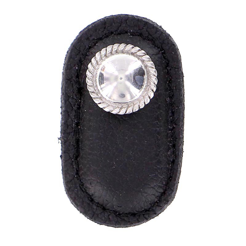 Vicenza Hardware Leather Collection Cappello Knob in Black Leather in Polished Nickel