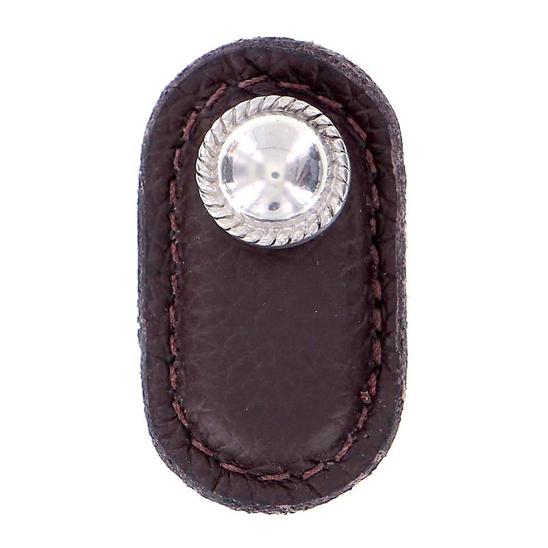 Vicenza Hardware Leather Collection Cappello Knob in Brown Leather in Polished Nickel