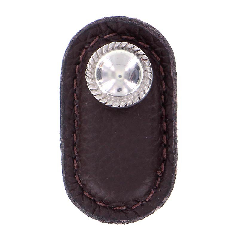Vicenza Hardware Leather Collection Cappello Knob in Brown Leather in Polished Silver