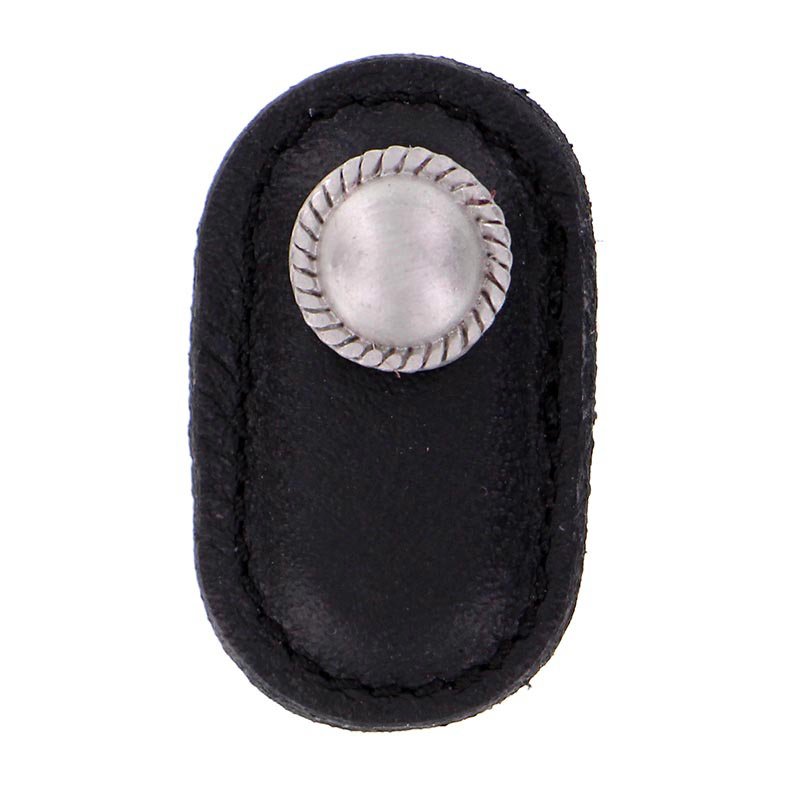 Vicenza Hardware Leather Collection Cappello Knob in Black Leather in Satin Nickel