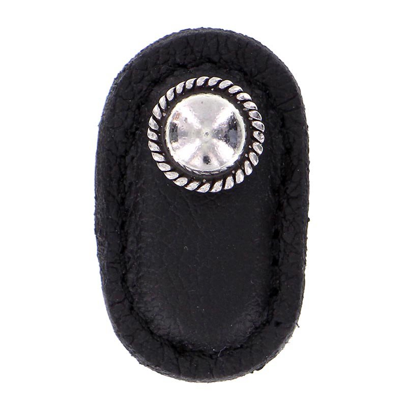 Vicenza Hardware Leather Collection Cappello Knob in Black Leather in Vintage Pewter