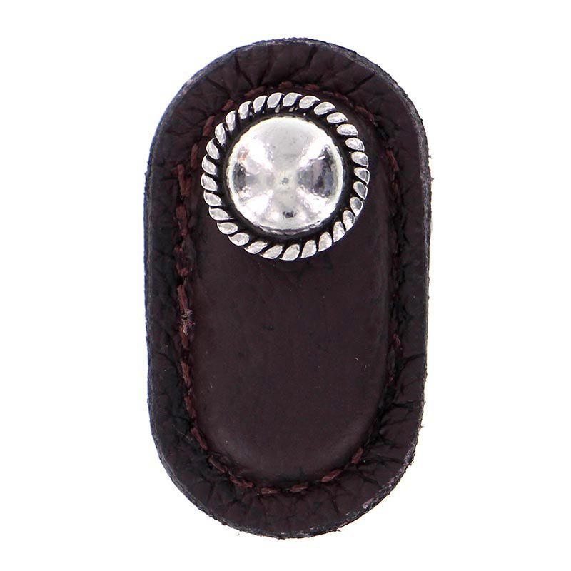 Vicenza Hardware Leather Collection Cappello Knob in Brown Leather in Vintage Pewter