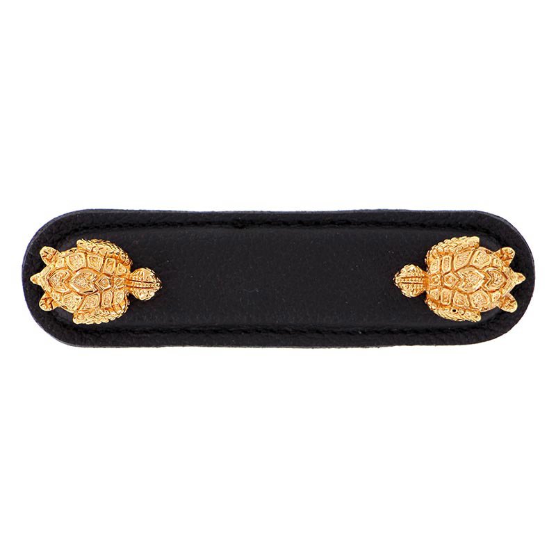 Vicenza Hardware Leather Collection 3" (76mm) Tartaruga Pull in Black Leather in Polished Gold