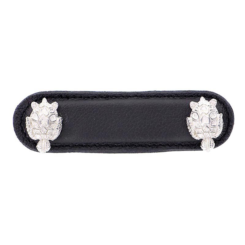 Vicenza Hardware Leather Collection 3" (76mm) Tartaruga Pull in Black Leather in Polished Nickel