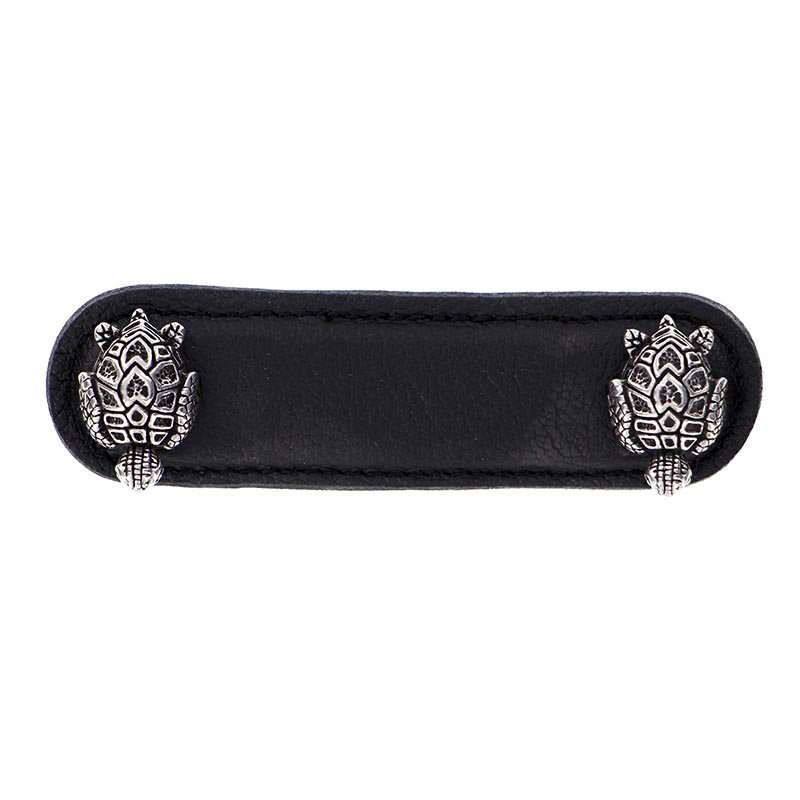 Vicenza Hardware Leather Collection 3" (76mm) Tartaruga Pull in Black Leather in Vintage Pewter