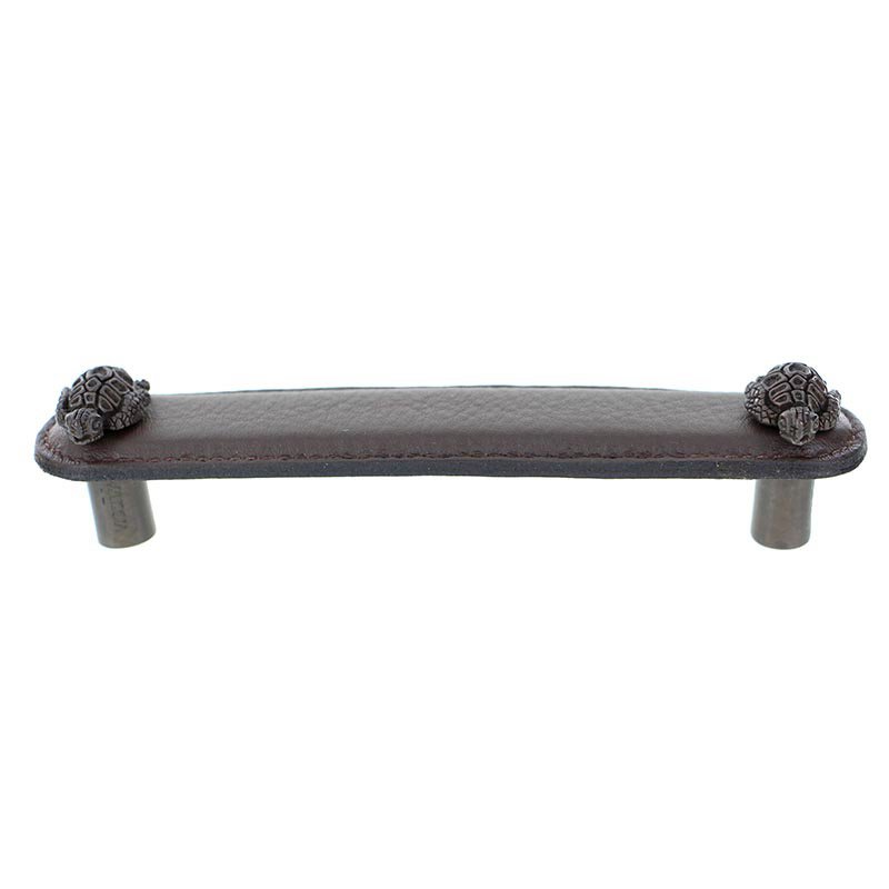 Vicenza Hardware Leather Collection 5" (128mm) Tartaruga Pull in Brown Leather in Oil Rubbed Bronze