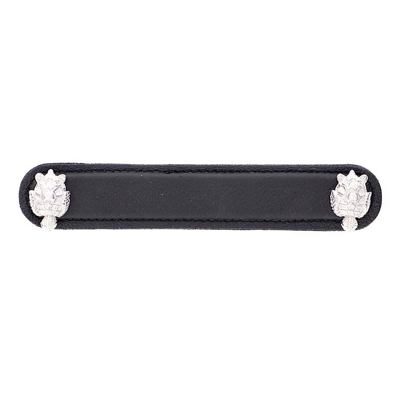 Vicenza Hardware Leather Collection 5" (128mm) Tartaruga Pull in Black Leather in Polished Nickel