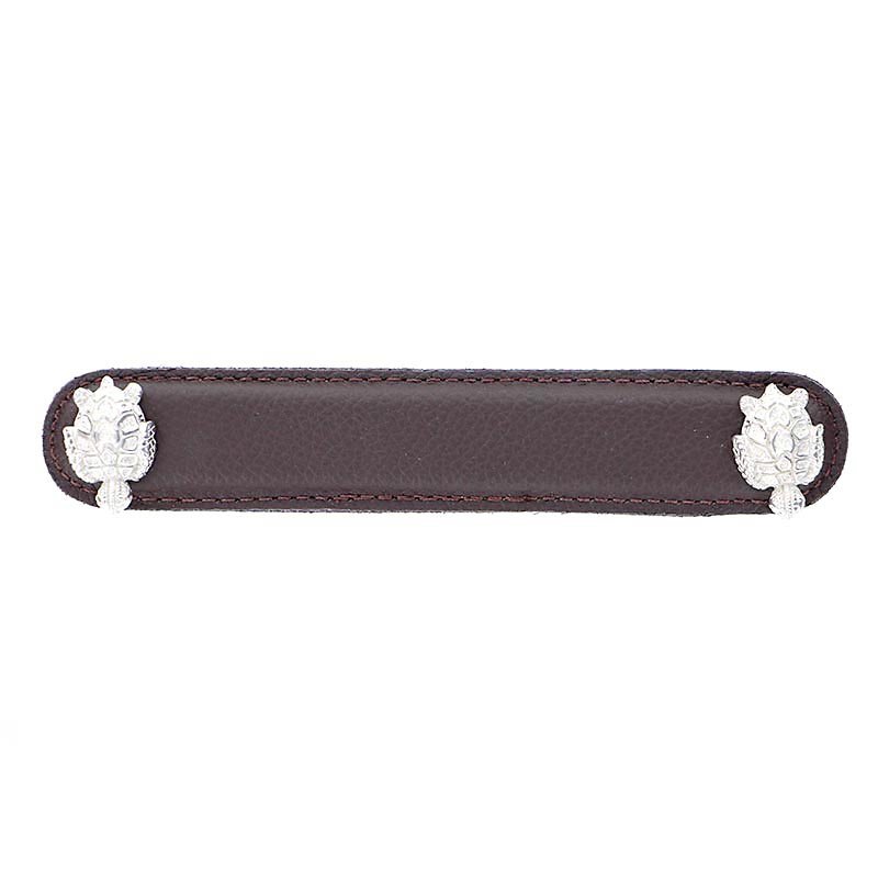 Vicenza Hardware Leather Collection 5" (128mm) Tartaruga Pull in Brown Leather in Polished Nickel