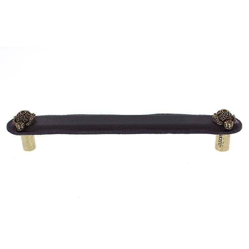 Vicenza Hardware Leather Collection 6" (152mm) Tartaruga Pull in Brown Leather in Antique Brass