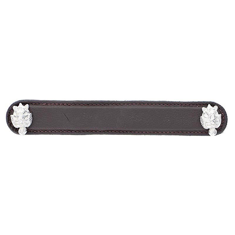 Vicenza Hardware Leather Collection 6" (152mm) Tartaruga Pull in Brown Leather in Polished Nickel