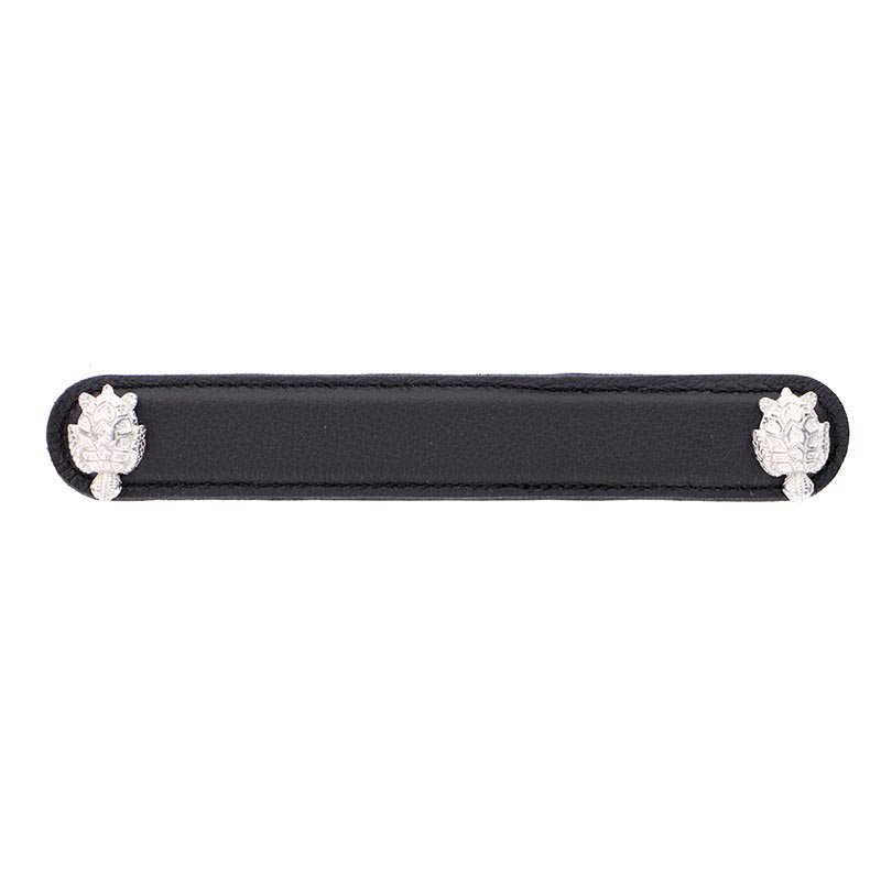 Vicenza Hardware Leather Collection 6" (152mm) Tartaruga Pull in Black Leather in Polished Silver