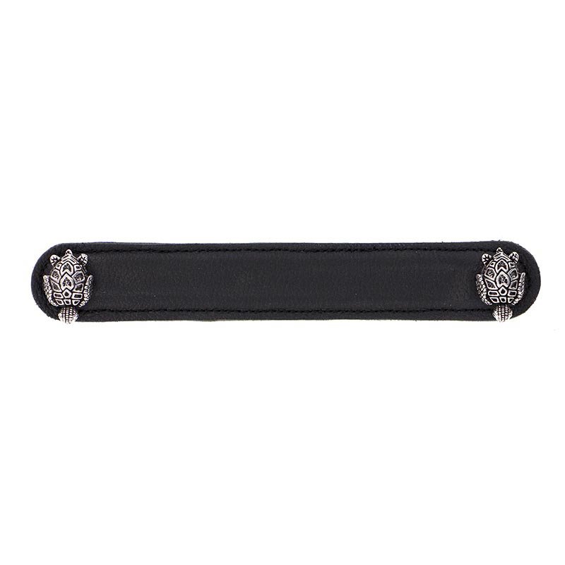 Vicenza Hardware Leather Collection 6" (152mm) Tartaruga Pull in Black Leather in Vintage Pewter