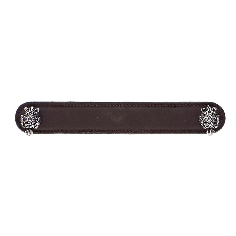 Vicenza Hardware Leather Collection 6" (152mm) Tartaruga Pull in Brown Leather in Vintage Pewter