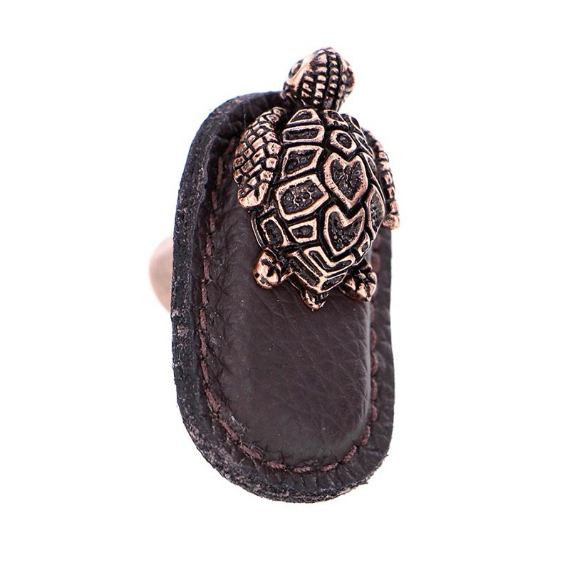 Vicenza Hardware Leather Collection Tartaruga Knob in BrownLeather in Antique Copper